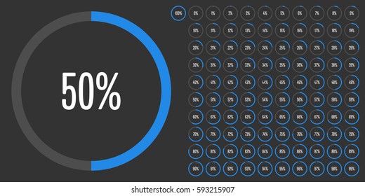 Set of circle percentage diagrams from 0 to 100 for web design, user interface (UI) or infographic - indicator with blue