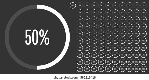 Set of circle percentage diagrams from 0 to 100 for web design, user interface (UI) or infographic - indicator with white