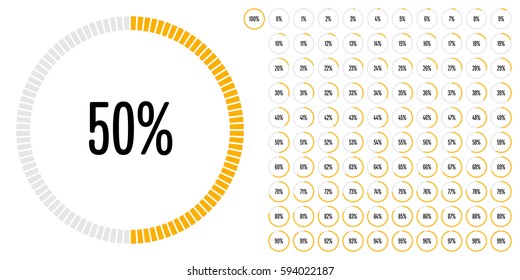 Set of circle percentage diagrams from 0 to 100 for web design, user interface (UI) or infographic - indicator with yellow