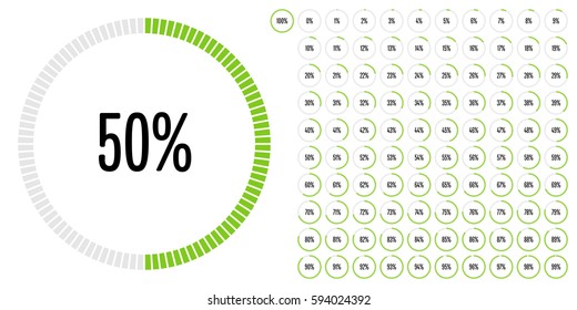 Set of circle percentage diagrams from 0 to 100 for web design, user interface (UI) or infographic - indicator with green