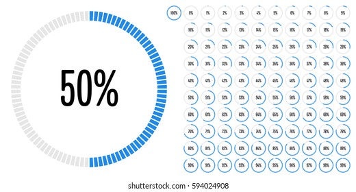 Set of circle percentage diagrams from 0 to 100 for web design, user interface (UI) or infographic - indicator with blue