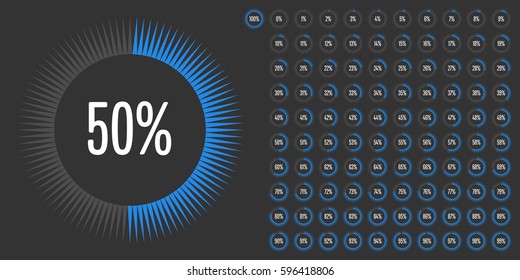 Set of circle percentage diagrams from 0 to 100 for web design, user interface (UI) or infographic - indicator with blue