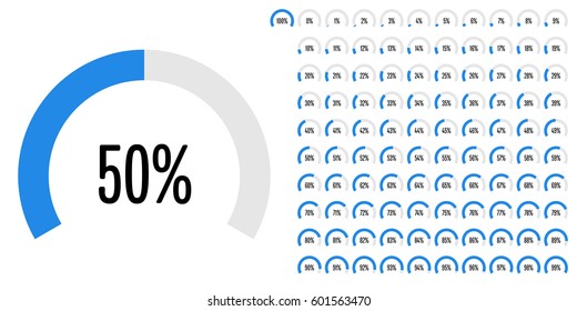 Set of circle percentage diagrams from 0 to 100 for web design, user interface (UI) or infographic - indicator with blue