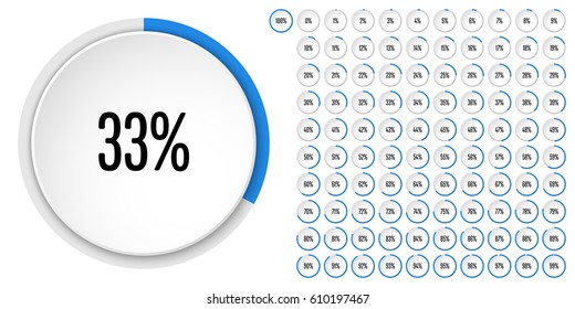 Set of circle percentage diagrams from 0 to 100 ready-to-use for web design, user interface (UI) or infographic - indicator with blue