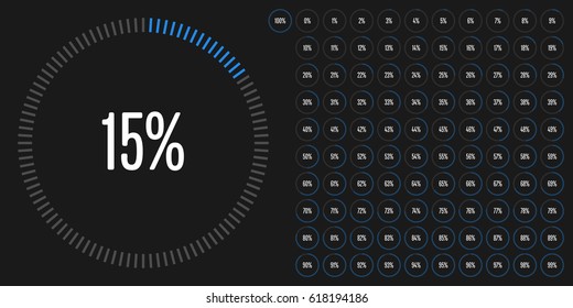 Set of circle percentage diagrams from 0 to 100 ready-to-use for web design, user interface (UI) or infographic - indicator with blue