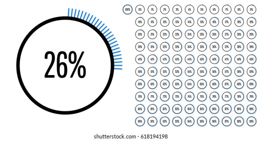 Set of circle percentage diagrams from 0 to 100 ready-to-use for web design, user interface (UI) or infographic - indicator with blue