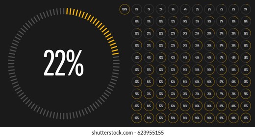 Set of circle percentage diagrams from 0 to 100 ready-to-use for web design, user interface (UI) or infographic - indicator with yellow