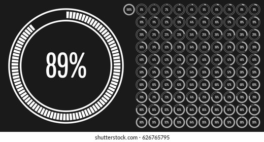 Set of circle percentage diagrams from 0 to 100 ready-to-use for web design, user interface (UI) or infographic - indicator with white