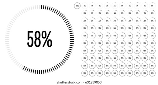 Set of circle percentage diagrams from 0 to 100 ready-to-use for web design, user interface ,UI, or infographic - indicator with black