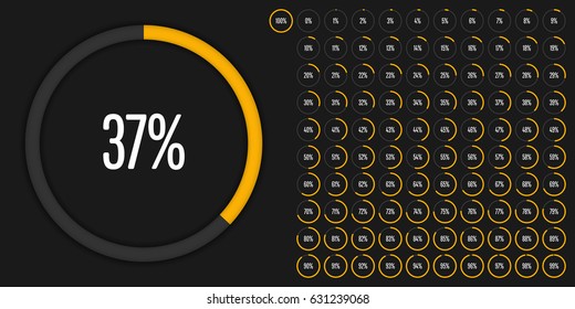 Set of circle percentage diagrams from 0 to 100 ready-to-use for web design, user interface ,UI, or infographic - indicator with yellow