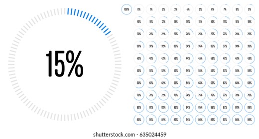 Set of circle percentage diagrams from 0 to 100 ready-to-use for web design, user interface (UI) or infographic - indicator with blue