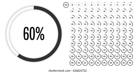 Set of circle percentage diagrams from 0 to 100 ready-to-use for web design, user interface (UI) or infographic - indicator with black
