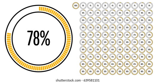 Set of circle percentage diagrams from 0 to 100 ready-to-use for web design, user interface (UI) or infographic - indicator with yellow