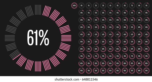 Set of circle percentage diagrams from 0 to 100 ready-to-use for web design, user interface (UI) or infographic - indicator with pink
