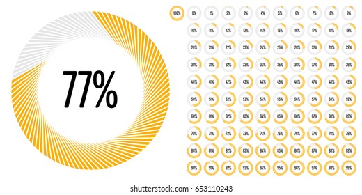 Set of circle percentage diagrams from 0 to 100 ready-to-use for web design, user interface (UI) or infographic - indicator with yellow