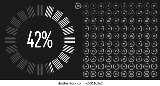 Set of circle percentage diagrams from 0 to 100 ready-to-use for web design, user interface (UI) or infographic - indicator with white