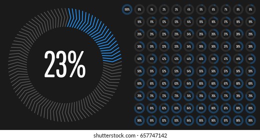 Set of circle percentage diagrams from 0 to 100 ready-to-use for web design, user interface (UI) or infographic - indicator with blue