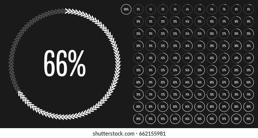 Set of circle percentage diagrams from 0 to 100 ready-to-use for web design, user interface (UI) or infographic - indicator with white