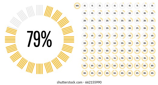 Set of circle percentage diagrams from 0 to 100 ready-to-use for web design, user interface (UI) or infographic - indicator with yellow