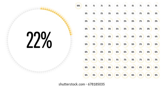 Set of circle percentage diagrams from 0 to 100 ready-to-use for web design, user interface (UI) or infographic - indicator with yellow