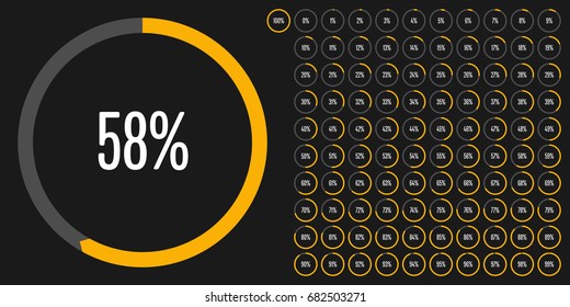 Set of circle percentage diagrams from 0 to 100 ready-to-use for web design, user interface (UI) or infographic - indicator with yellow