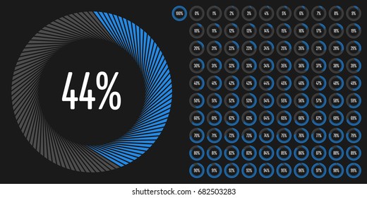 Set of circle percentage diagrams from 0 to 100 ready-to-use for web design, user interface (UI) or infographic - indicator with blue