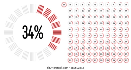 Set of circle percentage diagrams from 0 to 100 ready-to-use for web design, user interface (UI) or infographic - indicator with red