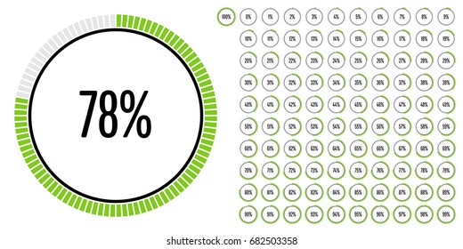 Set of circle percentage diagrams from 0 to 100 ready-to-use for web design, user interface (UI) or infographic - indicator with green