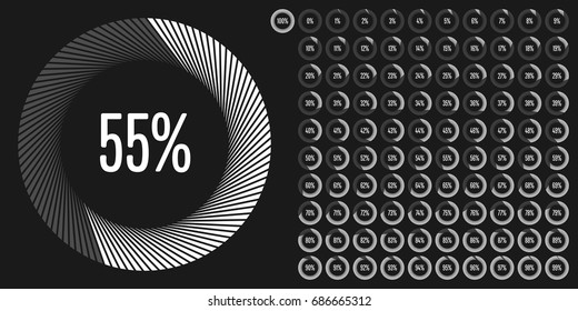 Set of circle percentage diagrams from 0 to 100 ready-to-use for web design, user interface (UI) or infographic - indicator with white