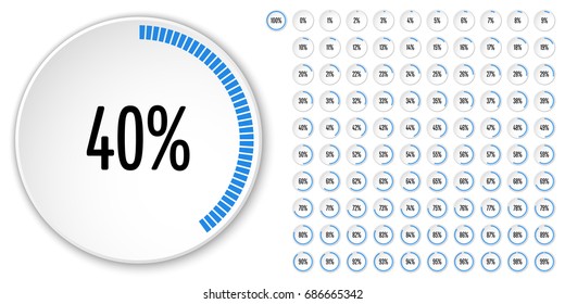 Set of circle percentage diagrams from 0 to 100 ready-to-use for web design, user interface (UI) or infographic - indicator with blue