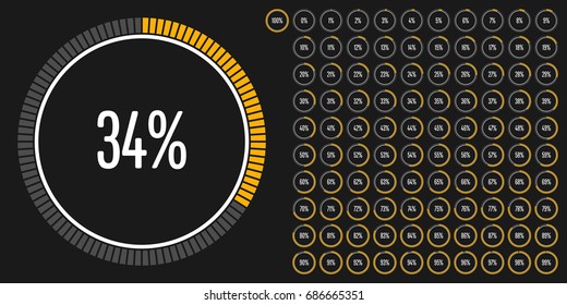 Set of circle percentage diagrams from 0 to 100 ready-to-use for web design, user interface (UI) or infographic - indicator with yellow