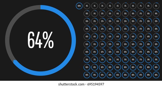 Set of circle percentage diagrams from 0 to 100 ready-to-use for web design, user interface (UI) or infographic - indicator with blue