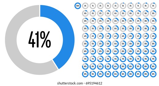 Set of circle percentage diagrams from 0 to 100 ready-to-use for web design, user interface (UI) or infographic - indicator with blue