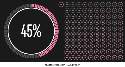 Set of circle percentage diagrams from 0 to 100 ready-to-use for web design, user interface (UI) or infographic - indicator with pink
