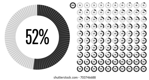 Set of circle percentage diagrams from 0 to 100 ready-to-use for web design, user interface (UI) or infographic - indicator with black