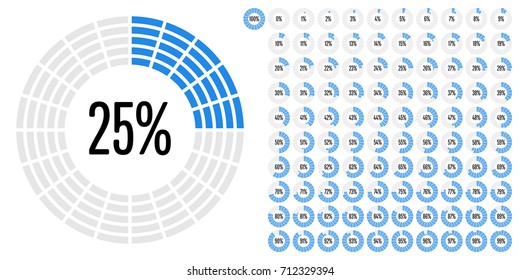 Set of circle percentage diagrams from 0 to 100 ready-to-use for web design, user interface (UI) or infographic - indicator with blue