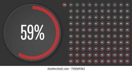 Set of circle percentage diagrams from 0 to 100 ready-to-use for web design, user interface (UI) or infographic - indicator with red