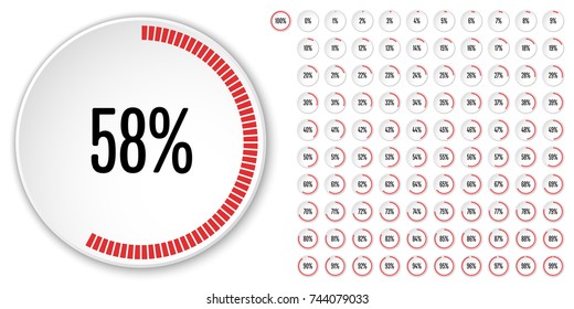 Set of circle percentage diagrams from 0 to 100 ready-to-use for web design, user interface (UI) or infographic - indicator with red
