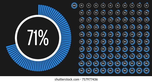 Set of circle percentage diagrams from 0 to 100 ready-to-use for web design, user interface (UI) or infographic - indicator with blue