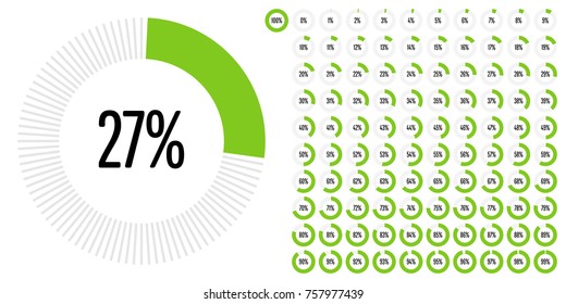 Set of circle percentage diagrams from 0 to 100 ready-to-use for web design, user interface (UI) or infographic - indicator with green