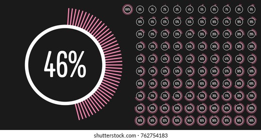 Set of circle percentage diagrams from 0 to 100 ready-to-use for web design, user interface (UI) or infographic - indicator with pink