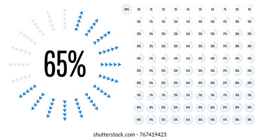 Set of circle percentage diagrams from 0 to 100 ready-to-use for web design, user interface (UI) or infographic - indicator with blue