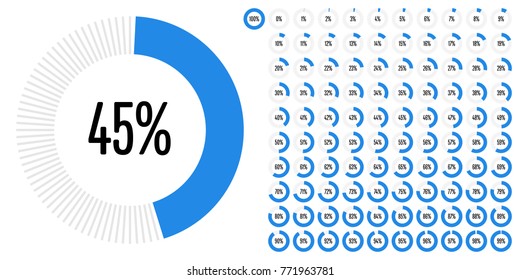 Set of circle percentage diagrams from 0 to 100 ready-to-use for web design, user interface (UI) or infographic - indicator with blue