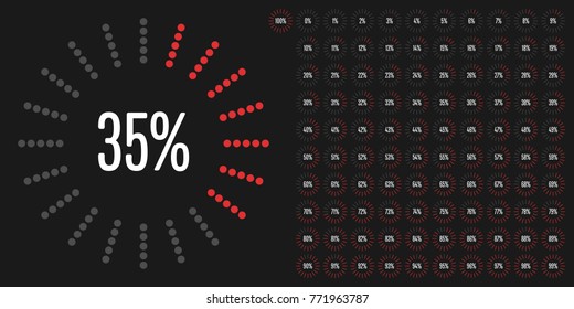 Set of circle percentage diagrams from 0 to 100 ready-to-use for web design, user interface (UI) or infographic - indicator with red