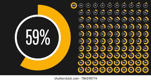 Set of circle percentage diagrams from 0 to 100 ready-to-use for web design, user interface (UI) or infographic - indicator with yellow