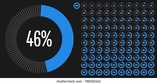 Set of circle percentage diagrams from 0 to 100 ready-to-use for web design, user interface (UI) or infographic - indicator with blue