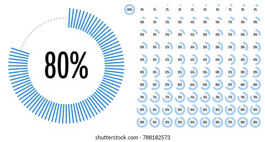 Set of circle percentage diagrams from 0 to 100 ready-to-use for web design, user interface (UI) or infographic - indicator with blue