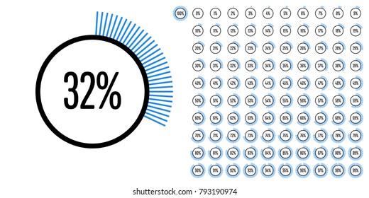 Set of circle percentage diagrams from 0 to 100 ready-to-use for web design, user interface (UI) or infographic - indicator with blue