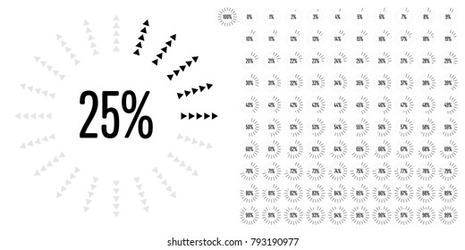 Set of circle percentage diagrams from 0 to 100 ready-to-use for web design, user interface (UI) or infographic - indicator with black