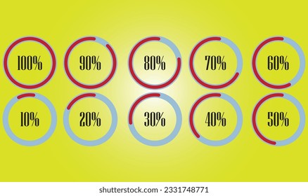 Set of circle percentage diagrams meter from 0 to 100 ready-to-use for web design, user interface UI or infographic -